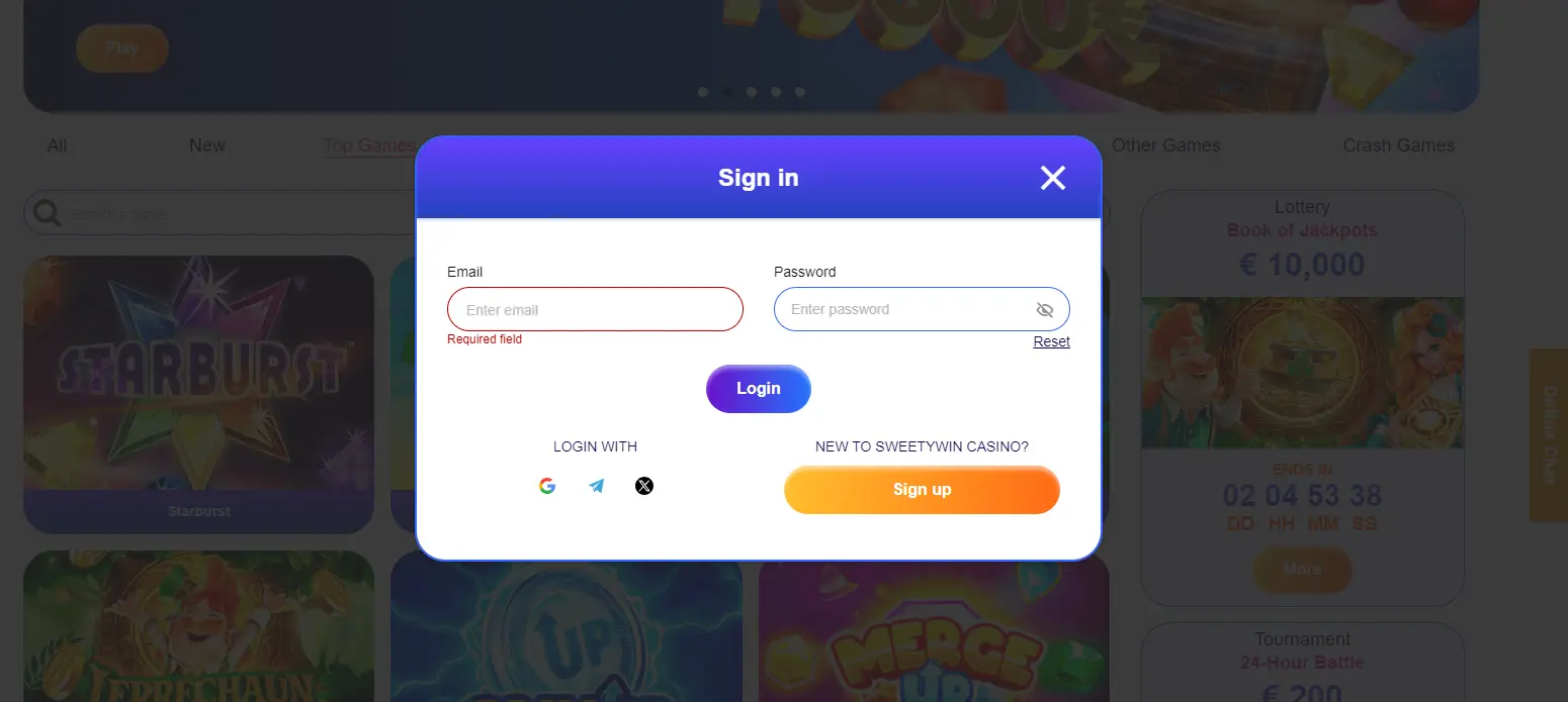 Sweety Win login.